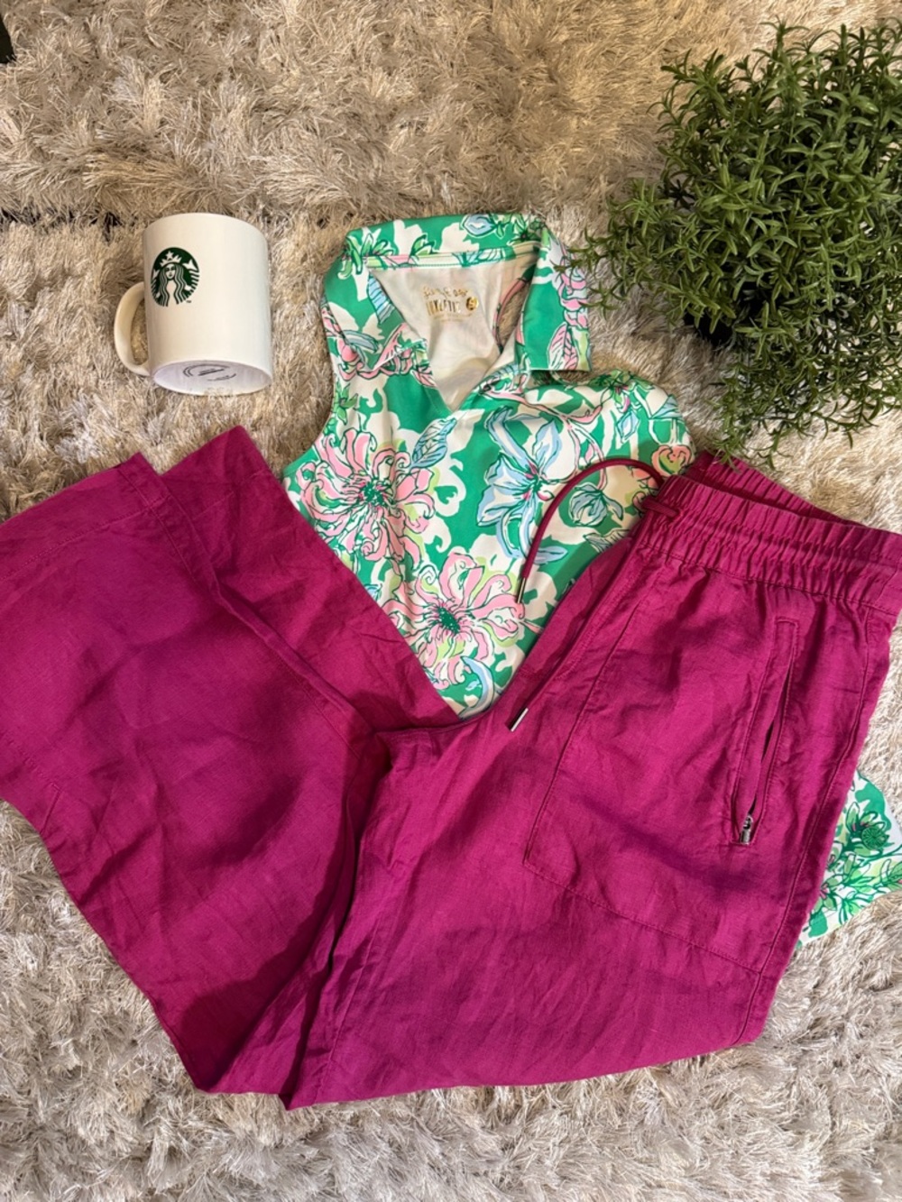 Like New Athleta Hot Pink Drawstring 100% Linen-Blend Pants XXS
